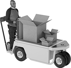 Image of ProductInUse. Front orientation. Platform Trucks. Motorized Platform Trucks.