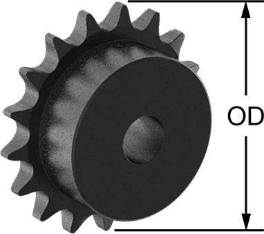 Image of Product. Front orientation. Contains Annotated. Steel Plain Bore Sprocket, for Single-Strand ANSI 40 Roller Chain, 21 Teeth.