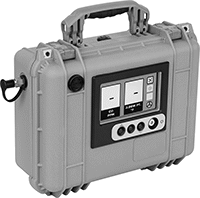 Image of Product. Closed. Front orientation. Respirator Filter Monitors. Air Filter Monitors for Supplied-Air Respirators for Plant Air Lines, Monitors with Data Logging Capabilities and Low-Battery Alarm.