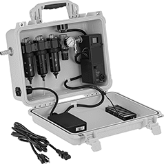 Image of Product. Open. Front orientation. Respirator Filter Monitors. Air Filter Monitors for Supplied-Air Respirators for Plant Air Lines, Monitors with Low-Battery Alarm, 1/2.