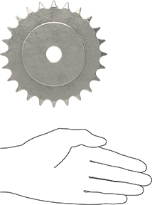 Image of Product. Side1 orientation. Contains SizingReference. Corrosion-Resistant 18-8 Stainless Steel Plain Bore Sprocket, for Single-Strand ANSI 50 Roller Chain, 24 Teeth.