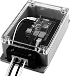 Image of ProductInUse. Shown with Single-Board Computer (Not Included). Front orientation. Single-Board Computer Enclosures. Single-Board Computer Enclosures, IP65 Enclosure Rating.