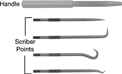 Image of Product. Front orientation. ZoomedIn view. Contains Annotated. Scribers. Scriber Sets for Steel and Plastic.