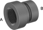 Image of Product. NPT Female × NPT Female. Front orientation. Contains Annotated. Pipe and Fittings. FM-Approved Low-Pressure Iron and Steel Threaded Pipe Fittings, Straight Reducers, Female, Threaded Fitting Connection.
