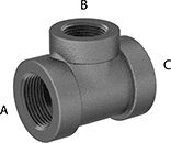 Image of Product. NPT Female. Front orientation. Contains Annotated. Pipe and Fittings. FM-Approved Low-Pressure Iron and Steel Threaded Pipe Fittings, Inline Tee Reducers, Threaded Fitting Connection, Female.
