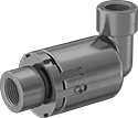 Image of Product. Front orientation. Pipe and Fittings. High-Pressure Iron and Steel Threaded Pipe Fittings, Intermittent-Swivel 90° Elbow Connectors, Threaded Fitting Connection, Female.
