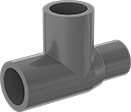 Image of Product. Front orientation. Pipe and Fittings. CPVC Pipe Fittings for Chemicals, Right Angle Tee Adapters, Cement Socket Female × Cement Socket Female × Cement Socket Male.