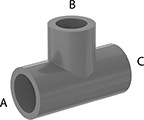 Image of Product. Cement Socket Female. Front orientation. Contains Annotated. Pipe and Fittings. CPVC Pipe Fittings for Chemicals, Inline Tee Reducers, Cement Socket Female × Cement Socket Female × Cement Socket Female.