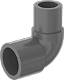 Image of Product. Front orientation. Pipe and Fittings. CPVC Pipe Fittings for Chemicals, 90° Elbow Adapters, Cement Socket Female × Cement Socket Male.