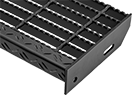 Image of Product. Front orientation. Stair Treads. Metal Bar Grating Stair Treads, Serrated, Powder-Coated Steel.
