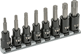 Image of Product. Front orientation. Bit Sockets. Impact Torx Bit Socket Sets, Plastic Clip Rail.