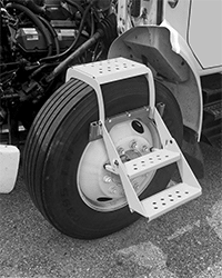 Image of ProductInUse. 3 Steps. Front orientation. Steps. Tire Steps, For Semi Truck Tires, Perforated Step, 3 Steps.