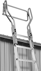 Image of ProductInUse. Shown with Safety Gate. Front orientation. Ladder Extensions. Ladder Extension Rails.