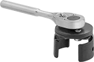Image of ProductInUse. Shown with Ratchet Wrench (Not Included). Front orientation. Oil Filter Sockets. Square Drive Oil Filter Sockets.