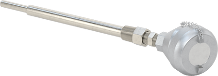 Image of Product. Back orientation. Threaded Thermocouple Probe Transmitter, with Thermowell for Liquid and Gas, Type J, 10-1/2" Long Probe.