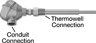 Image of Product. Front orientation. Contains Annotated. Thermocouples. Threaded Thermocouple Probe Transmitters with Thermowell for Liquids and Gases .