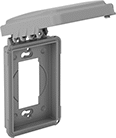 Image of Product. Front orientation. Outlet Box Covers. Protected While-in-Use Covers for Weatherproof Outlet Boxes, Locking Hasp, Opaque Flip-Down Cover, Vertical Flip-Down Cover, Horizontal Flip-Down Cover.