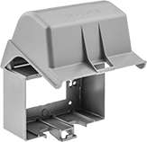 Image of Product. Front orientation. Outlet Box Covers. Protected While-in-Use Covers for Weatherproof Outlet Boxes, Locking Hasp, Opaque Flip-Down Cover, Horizontal Flip-Down Cover.