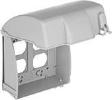 Image of Product. Front orientation. Outlet Box Covers. Protected While-in-Use Covers for Weatherproof Outlet Boxes, Expandable, Opaque Flip-Down Cover, Locking Hasp, Vertical Flip-Down Cover.
