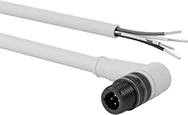 Image of Product. M12 90° Elbow Plug × Wire Leads. Front orientation. Metric Circular Cords. M12 Cords, M12 90° Elbow Plug × Wire Leads.