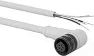 Image of Product. M12 90° Elbow Socket × Wire Leads. Front orientation. Metric Circular Cords. M12 Cords, M12 90° Elbow Socket × Wire Leads.