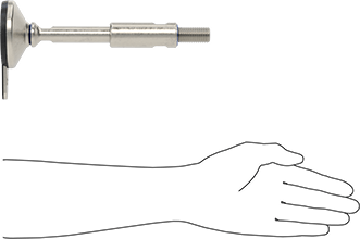 Image of Product. Side1 orientation. Contains SizingReference. Sanitary Swivel Leveling Mount with Threaded Stud, Stay-Put, 1 Hole, 4-1/8" Long x 3/4"-10 Thread, 7-3/16" High.