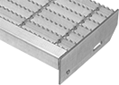 Image of Product. Front orientation. Stair Treads. Metal Bar Grating Stair Treads, Serrated, Aluminum.