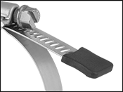 Image of ProductInUse. Band Hose and Tube Clamp Guard Shown Installed on Clamp (Not Included). Front orientation. Contains Border. Hose and Tube Clamp Guards. For Bands.