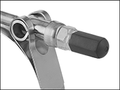 Image of ProductInUse. T-Bolt Hose and Tube Clamp Guard Shown Installed on Clamp (Not Included). Front orientation. Contains Border. Hose and Tube Clamp Guards. For T-Bolts.