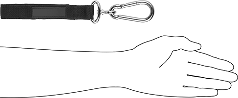 Image of Product. Front orientation. Contains SizingReference. Mountable Hook and Loop Cable Strap, Carabiner-Mount with 360 Degree Rotation, 24" Long.
