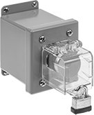 Image of ProductInUse. Front orientation. Hinged. Push-Button Safety Covers.