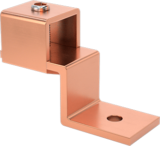 Image of Product. Front orientation. Copper Set Screw Lug, Offset, for 4/0-500 MCM Wire Gauge.