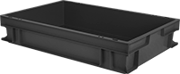 Image of Product. Black. Front orientation. Black. Metal- and X-Ray-Detectable Stackable Plastic Tote Boxes .