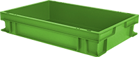 Image of Product. Green. Front orientation. Green. Metal- and X-Ray-Detectable Stackable Plastic Tote Boxes .