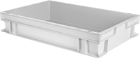 Image of Product. White. Front orientation. White. Metal- and X-Ray-Detectable Stackable Plastic Tote Boxes .