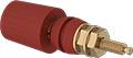 Image of Product. Front orientation. Binding Posts. Through-Panel-Mount Binding Posts, Single Fluted Post, Gold-Plated Brass, Red.