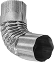 Image of Product. Front orientation. Gutters. Elbows, Galvanized Steel.