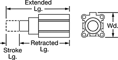 Image of Specification. Front orientation. Contains Annotated. Stopper Cylinders. Air-Actuated Stopper Cylinders, Sensor Ready, 32 mm Bore.