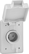 Image of Product. Front orientation. Power Connectors. Washdown Turn-Lock Connectors, Outlet-Box-Mount Male Receptacles with Attached Cover, Single.