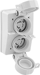 Image of Product. Front orientation. Power Connectors. Washdown Turn-Lock Connectors, Outlet-Box-Mount Female Receptacles with Attached Cover, Duplex.