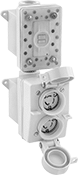 Image of Product. Front orientation. Power Connectors. Washdown Turn-Lock Connectors, GFCI Outlet-Box-Mount Female Receptacles with Attached Cover, Duplex.