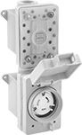 Image of Product. Front orientation. Power Connectors. Washdown Turn-Lock Connectors, GFCI Outlet-Box-Mount Female Receptacles with Attached Cover, Single.
