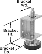Image of Product. Style 3. Front orientation. Contains Annotated. Leveling Mounts. Rigid Leveling Mounts with Bracket, Style 3, 4 Mounting Holes.