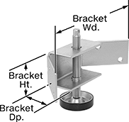 Image of Attribute. Style 4. Front orientation. Contains Annotated. Leveling Mounts. Rigid Leveling Mounts with Bracket, Style 4, 4 Mounting Holes.