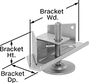 Image of Product. Style 1. Front orientation. Contains Annotated. Leveling Mounts. Rigid Leveling Mounts with Bracket, Style 1, 4 Mounting Holes.