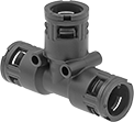 Image of Product. Snap-In Connection. Front orientation. Conduit and Fittings. Flexible Plastic (MPT) Conduit and Fittings, Connector Fitting, Tee, Snap-In Conduit Connection.