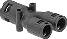 Image of Product. Snap-In Connection. Front orientation. Conduit and Fittings. Flexible Plastic (MPT) Conduit and Fittings, Reducer Fitting, Wye, Snap-In Conduit Connection.
