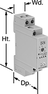 Image of Product. Front orientation. Contains Annotated. Timer Relays. DIN-Rail Mount Multifunction Timer Relays, 1 Circuit Controlled.