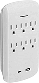 Image of Product. Front orientation. Power Connectors. Surge-Suppressing Straight-Blade Adapters, Surge-Suppressing Adapters with USB Ports, Light Indicator.