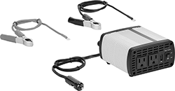 Image of Product. With Two Outlets and One USB-A Port. Front orientation. Inverters. DC to AC Inverter Cords, Total of 2 Outlets, USB-A.